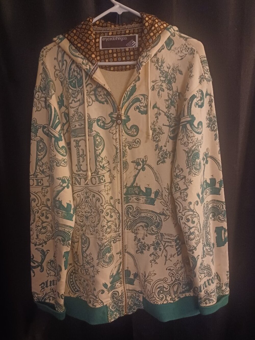 Vintage Y2K Enyce Full Zip Hoodie All Over Print Streetwear Size XL